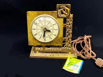 (A-69) VINTAGE 1950 JUDAICA BRASS ELECTRIC CLOCK -'BAS MITZVAH' SIGNED ABADA, ISRAEL - LANSHIRE CLOCK CO-WORKS