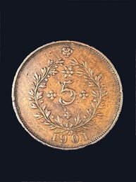(A-65) RARE ANTIQUE 1901 CARLOS I REI DE PORTUGAL 5 COIN