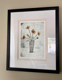 (A) CONTEMPORARY FLOWERS IN VASE  ART PRINT, FRAMED - 13' BY 16'