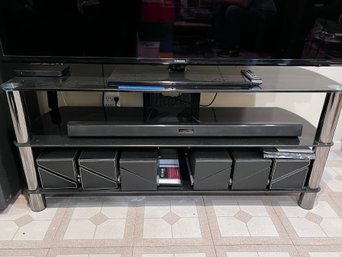 (BASE) THREE SHELF TV STAND WITH GLASS SHELVES & CHROME LEGS - 50' BY 20' BY 21'