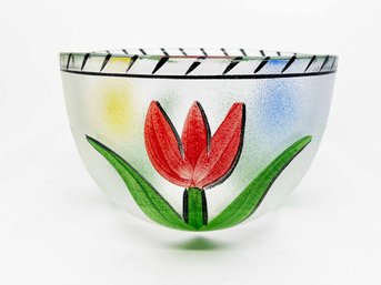 (A-4) VINTAGE KOSTA BODA TULIPA BOWL BY ULRICA HYDMAN-VALLIEN-HAND PAINTED AND SIGNED