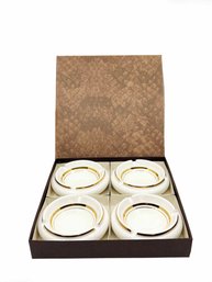 (A-8) VINTAGE NEW IN BOX HYALYN FINE PORCELAIN SET OF 4 ASHTRAYS-BOXED W/CORK BOTTOMS