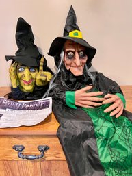 (ZZ-109) TWO HALLOWEEN WITCH DECORATIONS - SCARY BATTERY OPERATED TAPPING WITCH & FRIEND