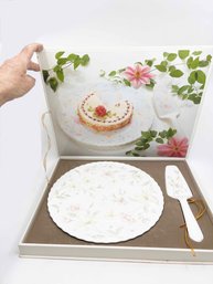 (A-19) VINTAGE MIKASA PASTEL GARDEN BONE CHINA CAKE PLATE AND SERVER-IN ORIGINAL BOX