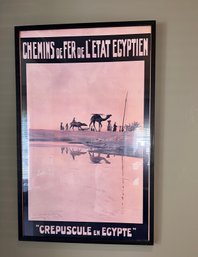 (K) FRAMED TRAVEL POSTER - EGYPT DESSERT WITH CAMELS 'CREPUSCULE EN EGYPT' - 25' BY 40'