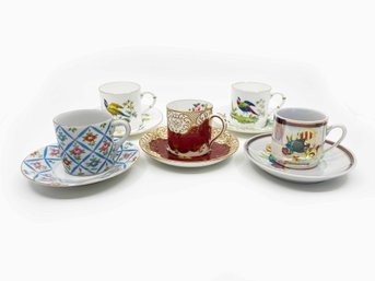 (A-22) VINTAGE LOT OF 5 MATCHING CUP AND SAUCERS SETS-STAFFORDSHIRE,LEFTON  &  ROYAL WORCHESTER