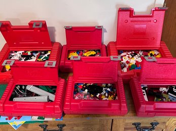 (ZZ-139) COLLECTION OF SIX LEGO CARRYING CASES WITH ASSORTED LEGOS & INSTRUCTIONS IN EACH