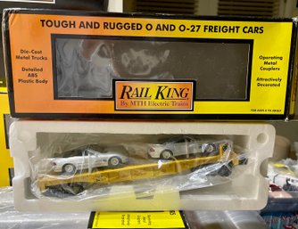 (K) VINTAGE RAIL KING BY M.T.H. ELECTRIC TRAINS 'UNION PACIFIC FLAT CAR W/2 SL55 MERCEDES' #30-76167- WITH BOX