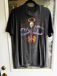 (A-40) VINTAGE ROCK TEE SHIRT-'ALCHEMY' 90'S-COLOR BLACK-SMALL HOLE SIZE LABEL GONE SB M/L-HANGER NOT INCLUDED