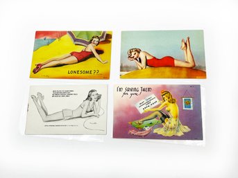 (A-74) FOUR VINTAGE GLAMOUR GIRLS -LINEN COLOR & B&W POSTCARDS - B. ARMSTRONG, MEYER LEVIN - SEXY