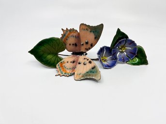 (A-82) BEAUTIFUL ENAMEL ON COPPER BUTTERFLY & FLOWERS WALL HANGING BY 'BOVANO OF CHESHIRE' -USA, 8'