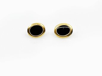 (J-11) VINTAGE 14KT GOLD AND BLACK ONYX PIN BACK EARRINGS DWT 0.9