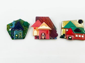 (J-7) VINTAGE LOT OF 3 COSTUME CERAMIC HOUSE PINS BY LUCINDA