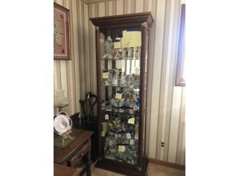 (D-13) VINTAGE TALL GLASS & WOOD STANDING CURIO CABINET - 76' HIGH 24' WIDE BY 12' DEEP- 4 GLASS DOORS OPEN