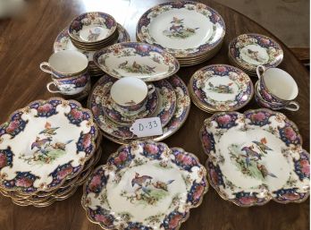 (D-33) SHELLEY ENGLAND CHINA 'OLD SEVRES' SERVICE FOR SIX - NO DAMAGE - BIRDS & CHRYSANTHEMUM