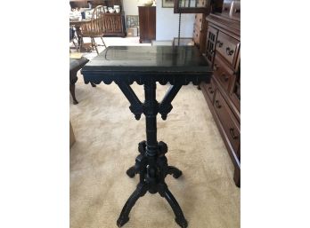 (D-15) ANTIQUE BLACK WOOD VICTORIAN PLANT STAND/TABLE - 17' WIDE BY 14' DEEP BY 34' HIGH