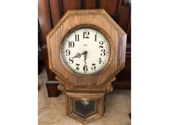 (D-30) VINTAGE HOWARD MILLER WALL CLOCK - WOOD CASE- 15' WIDE BY 25' HIGH