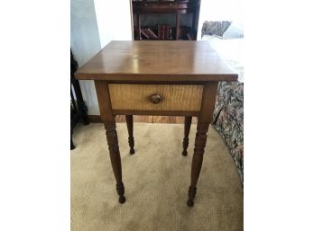 (D-16) ANTIQUE OCCASIONAL TABLE  WITH TIGER MAPLE DRAWER - 18' WIDE BY 17' DEEP BY 26' HIGH