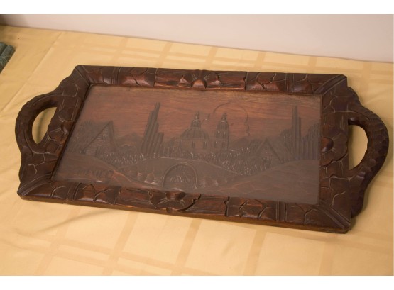 C-16 VINTAGE CARVED WOOD TRAY- MEXICO- 20 'LONG