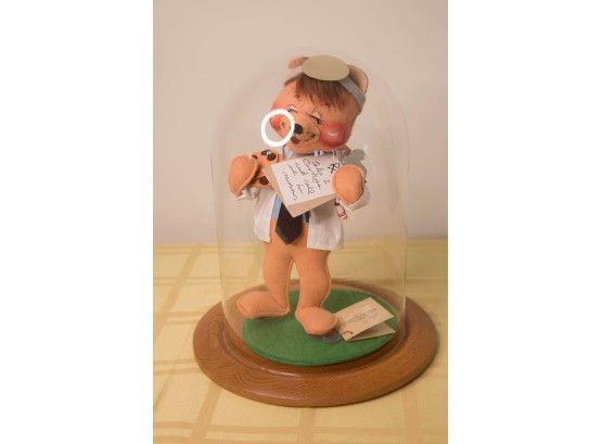 A-36 ANNA LEE - DOCTOR FIGURINE WITH COOKIES- WITH GLASS DOME AND WOOD BASE