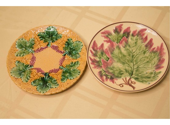 D-9- LOT OF 2 ANTIQUE GERMAN MAJOLICA PLATES -8 ' EACH