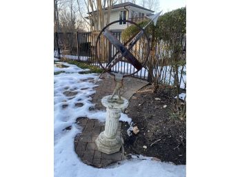 BRONZE SUNDIAL ON CONCRETE BASE - YARD STATUE - APPROX 4' TALL