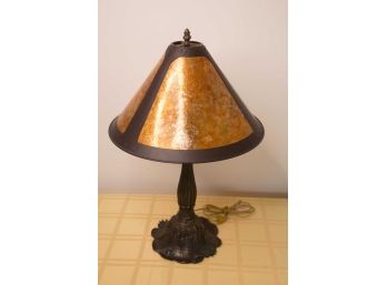 A-16 ARTS AND CRAFTS LAMP -25 INCHES TALL -IRON BASE -TRANSLUCENT ORANGE SHADE