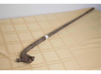 C-4 VINTAGE WHITE MEDAL DRAGON CANE WITH HIDDEN SWORD- 2 OF 2- 40 ' LONG