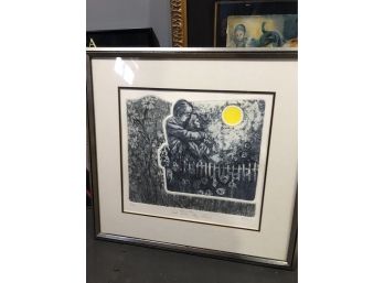 E-12 - ORIGINAL MARY VICKERS SIGNED LITHO - 'BLUE MOON' FRAMED - 26' BY 25'