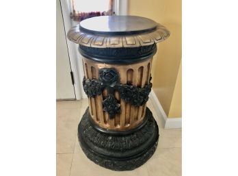 C-21- PAIR OF BRONZE PEDESTALS WITH COLUMNS AND FLORAL DECORATION-28 ' TALL X 17' WIDE