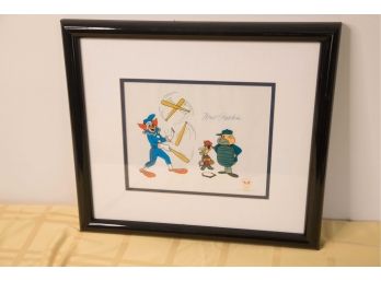 B-14 - VINTAGE BOZO THE CLOWN CEL -MAX PATKIN SIGNED -FRAMED BASEBALL ART - 18' BY 16'