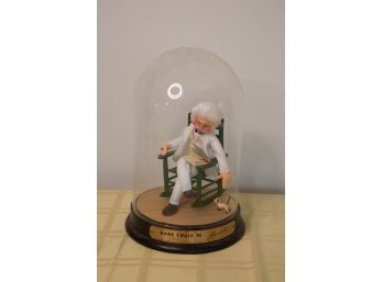 A-1 ANNA LEE MARK TWAIN 1986 DOLL WITH GLASS DOME AND WOOD STAND