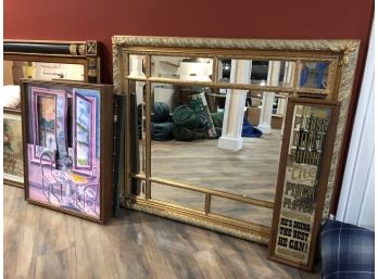 E-4 - LARGE GOLD WOOD BEVELED GLASS MIRROR - 39' BY 35'