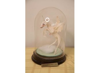 A-2 ANNA LEE 1986 UNICORN/PEGASUS WITH GLASS DOME AND WOOD BASE