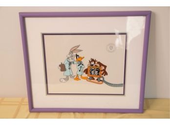 B-15- VINTAGE WARNER BROS. CEL - BUGS BUNNY, DAFFY & TAZMANIAN DEVIL - 19' BY 17'