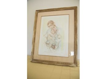 B-23 - VINTAGE EDNA HIBEL - ARTIST PROOF AND PASTEL - MOTHER & CHILD- 32' BY 25'