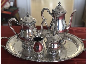 D-14- VINTAGE SILVER PLATE TEA/COFFEE SET- INTERNATIONAL SILVER CO 'CAMILE'-5 PEICE