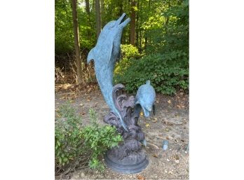 BRONZE DOLPHINS YARD STATUE  - APPROX 5' TALL