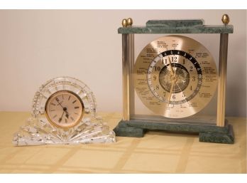 C-17- LOT OF 2  CLOCKS -WATERFORD CRYSTAL AND WORLD TIME ZONES CLOCK