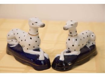 B-7- VINTAGE PAIR OF CERAMIC DALMATIAN DOGS- 9 INCHES LONG X 4 INCHES HIGH