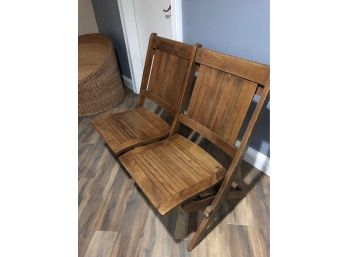 E-18- VINTAGE PAIR OF WOOD STADIUM CHAIRS - CONNECTED PAIR