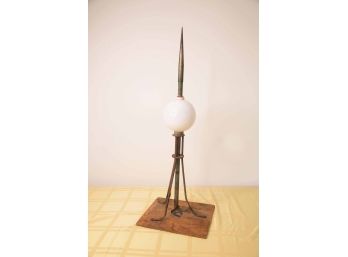 A-41- ANTIQUE LIGHTENING ROD WITH MILK GLASS GLOBE- SOME DAMAGE TO RIM OF GLASS GLOBE