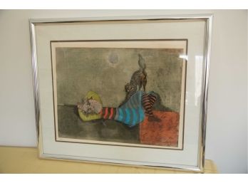 B-29 -SIGNED BOULANGER LITHO  - BOY WITH CAT - GRACIELA  RODO BOULANGER -34' BY 29'