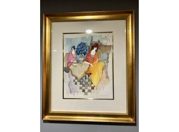 E-13 - HAND SIGNED ITZCHAK TARKAY SERIGRAPH - Women Having TEA