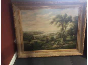 E-7 - LARGE ORIGINAL PETER GREEN LANDSCAPE OIL PAINTING - 56' BY 49' FRAMED