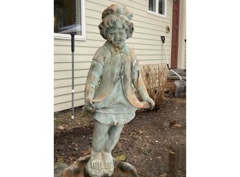 BRONZE GIRL YARD STATUE  - ADAPTABLE FOR WATER FOUNTAIN -APPROX 4' TALL