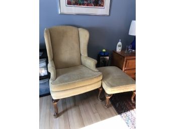 D-22 - VINTAGE VELVET WING CHAIR & MATCHING OTTOMAN