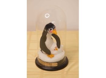 A-7 ANNA LEE PENGUIN AND BABY WITH GLASS DOME AND WOODEN BASE