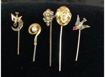 LOT OF 5- 10 KARAT GOLD VINTAGE STICK PINS