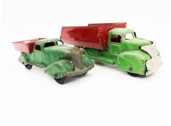 (74) LOT OF 2 VINTAGE METAL TOY TRUCKS-NO MARKINGS